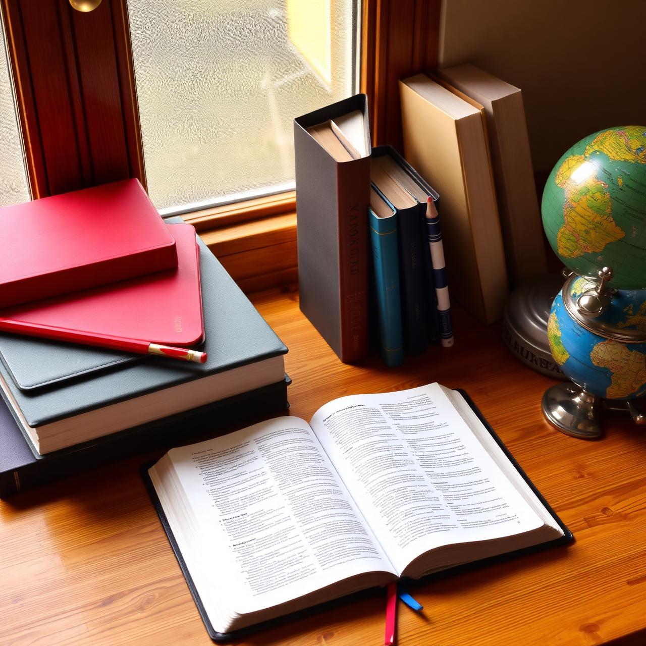 Open Bible with school books